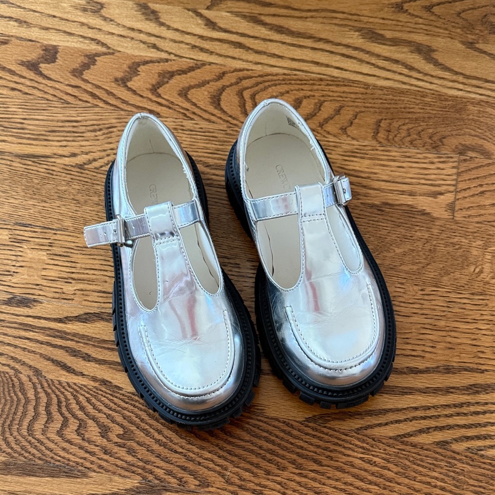 Crewcuts Shiny Silver T-Strap Dress Shoes